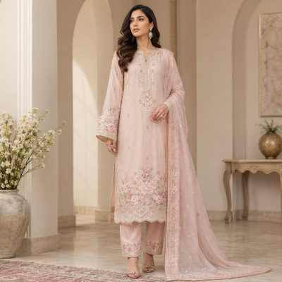 Pakistani Embroidered Three Piece