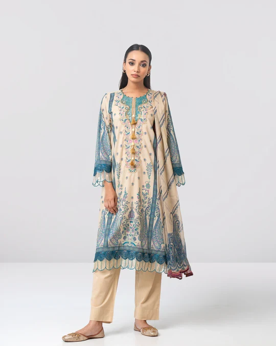 Pastel Green Embroidered Lawn Three Piece