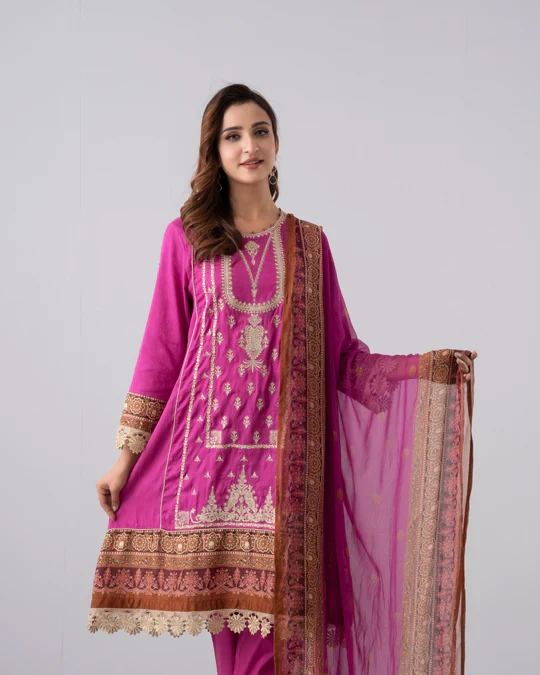 Pink Cotton Three Piece
